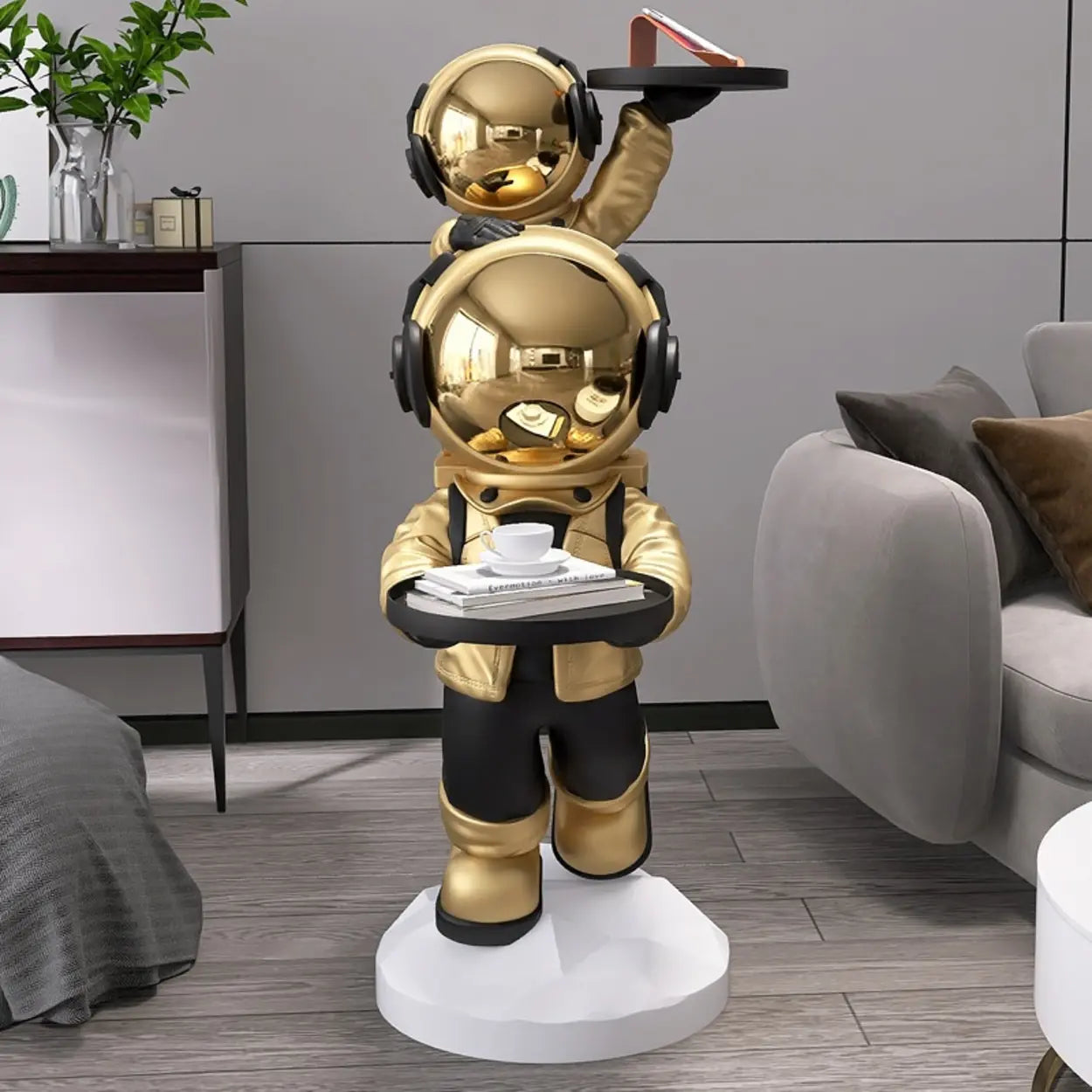 Decorative Astronaut Resin Gold 2-Shelf Side Table