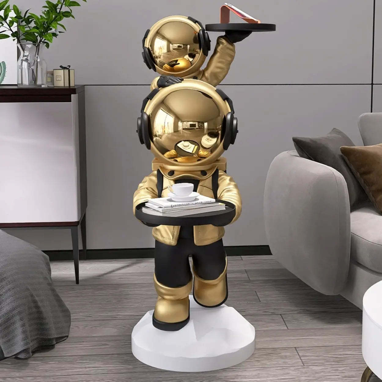Decorative Astronaut Resin Gold 2-Shelf Side Table — Gold