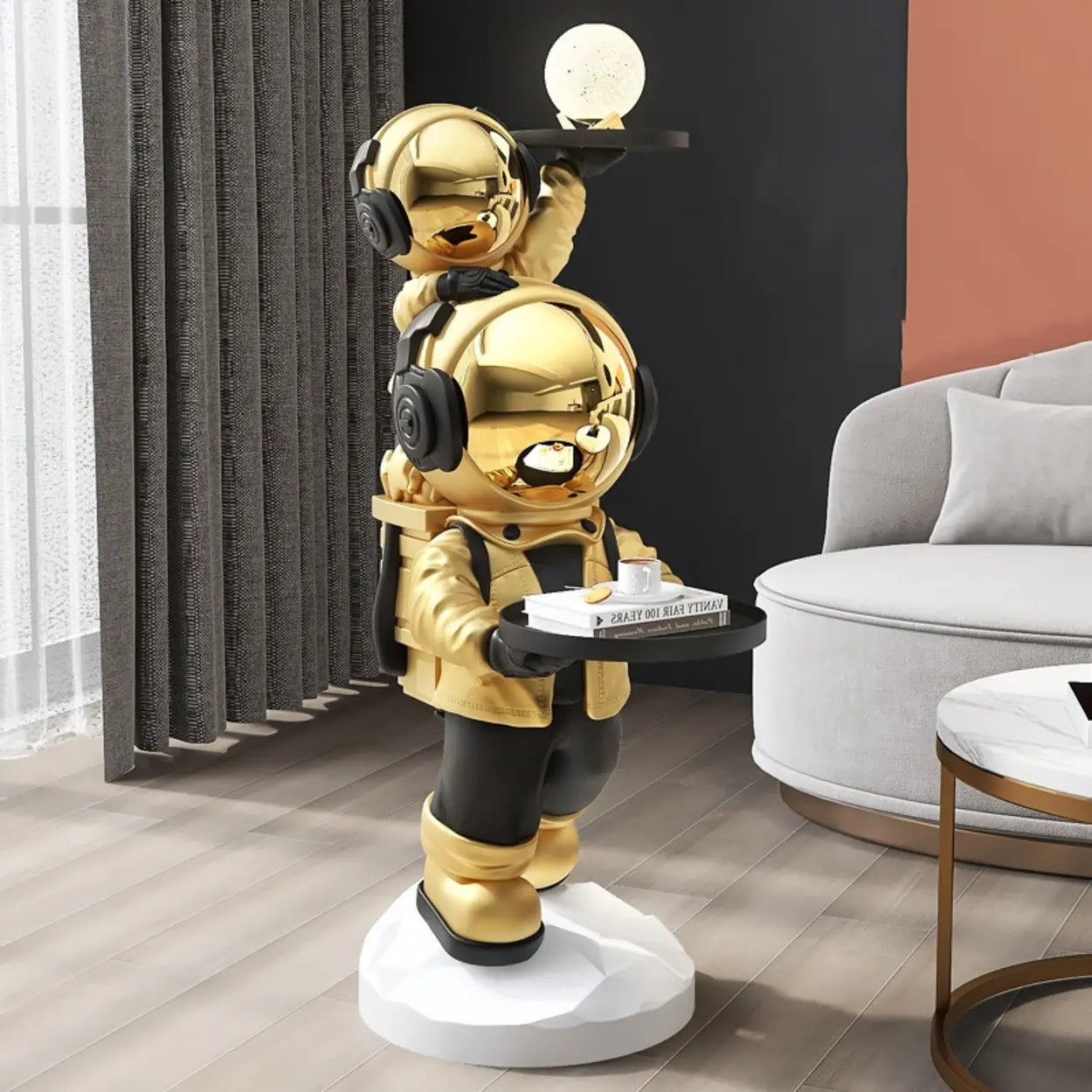 Decorative Astronaut Resin Gold 2-Shelf Side Table