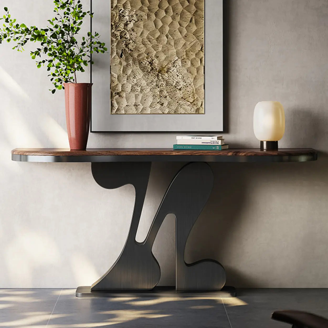 Decorative Black Irregular Abstract Walnut Console Table — Black Walnut