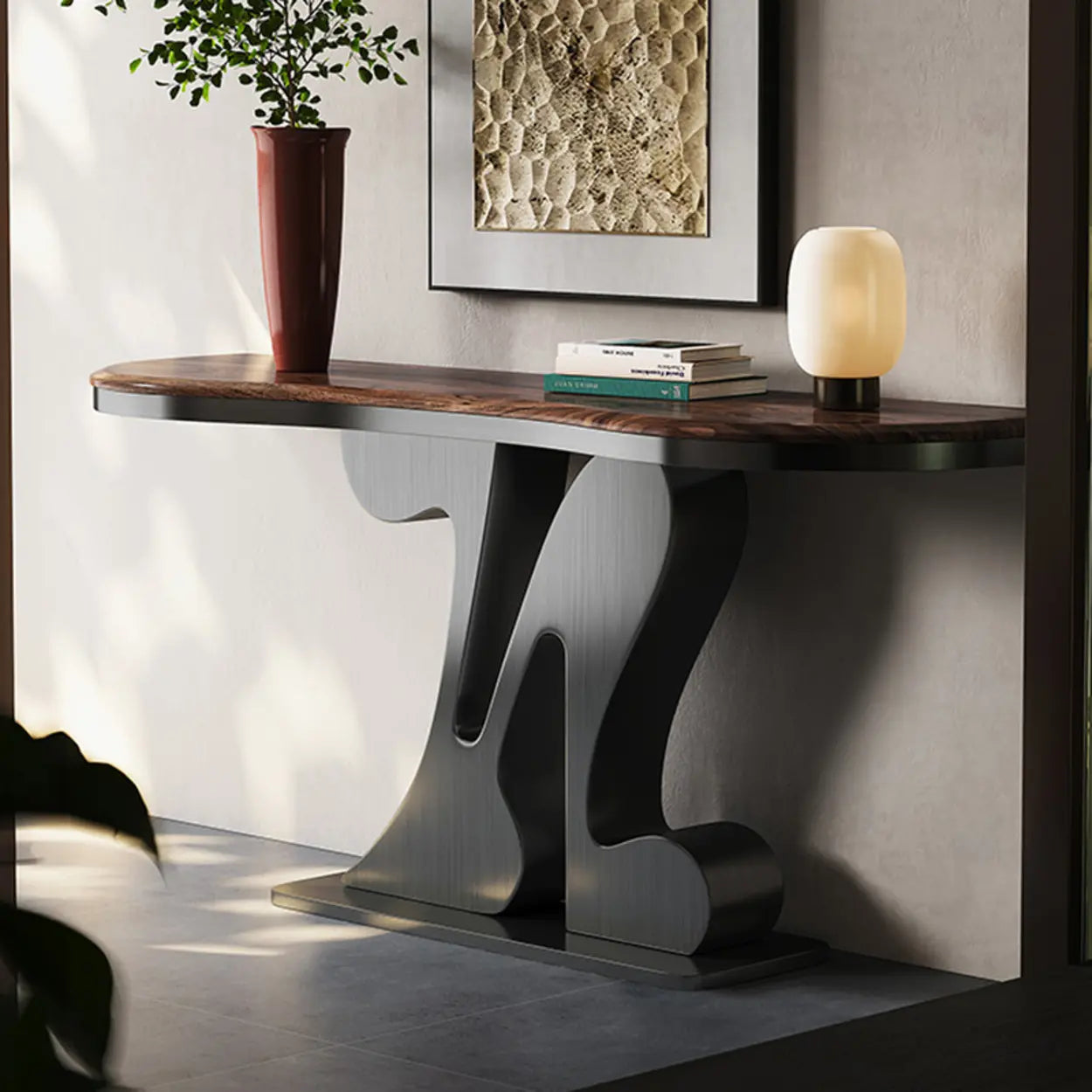Decorative Black Irregular Abstract Walnut Console Table