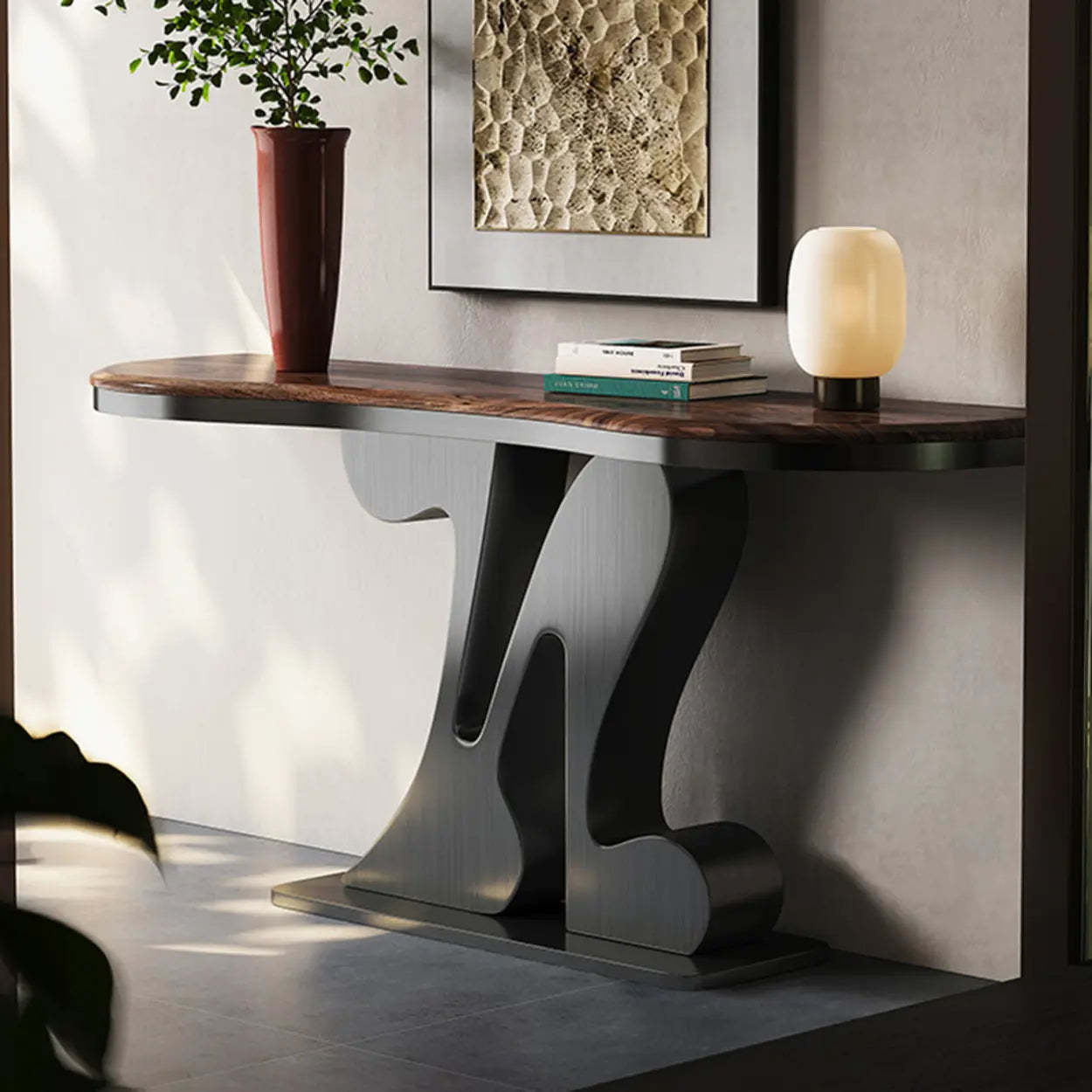 Decorative Black Irregular Abstract Walnut Console Table