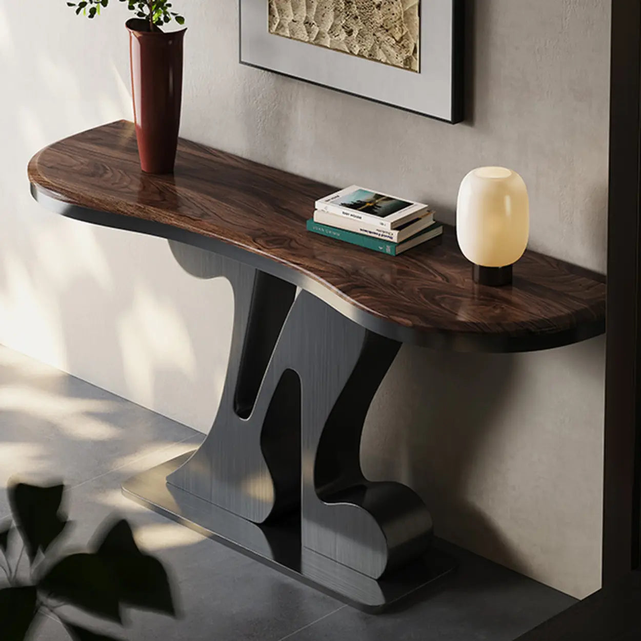 Decorative Black Irregular Abstract Walnut Console Table