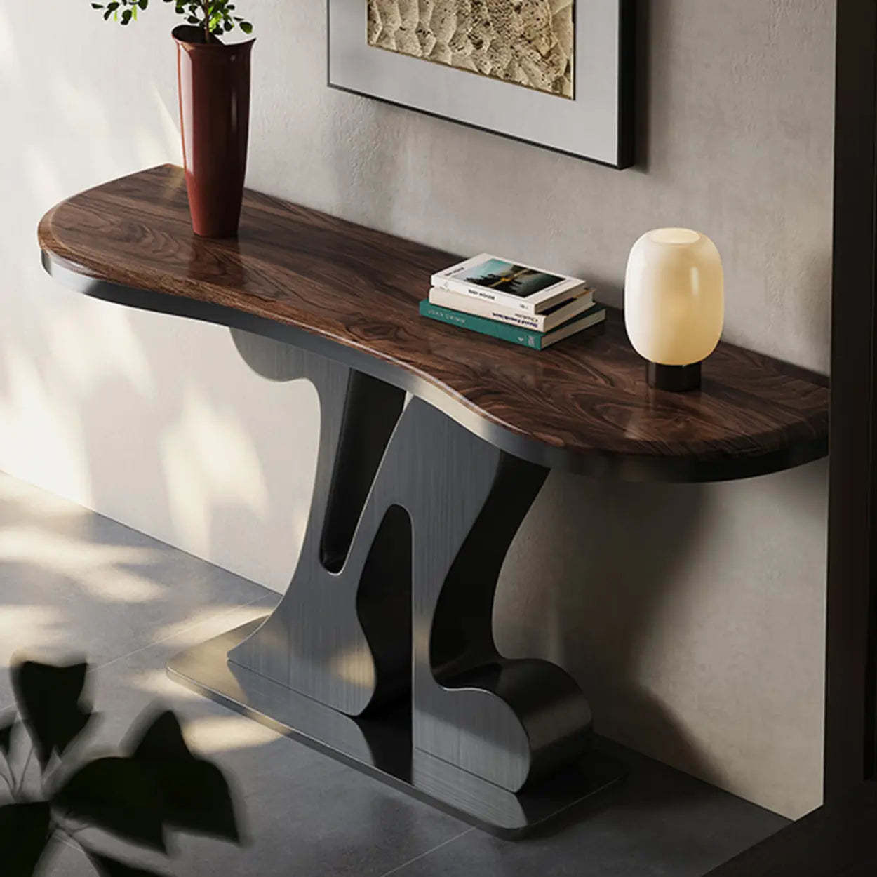 Decorative Black Irregular Abstract Walnut Console Table