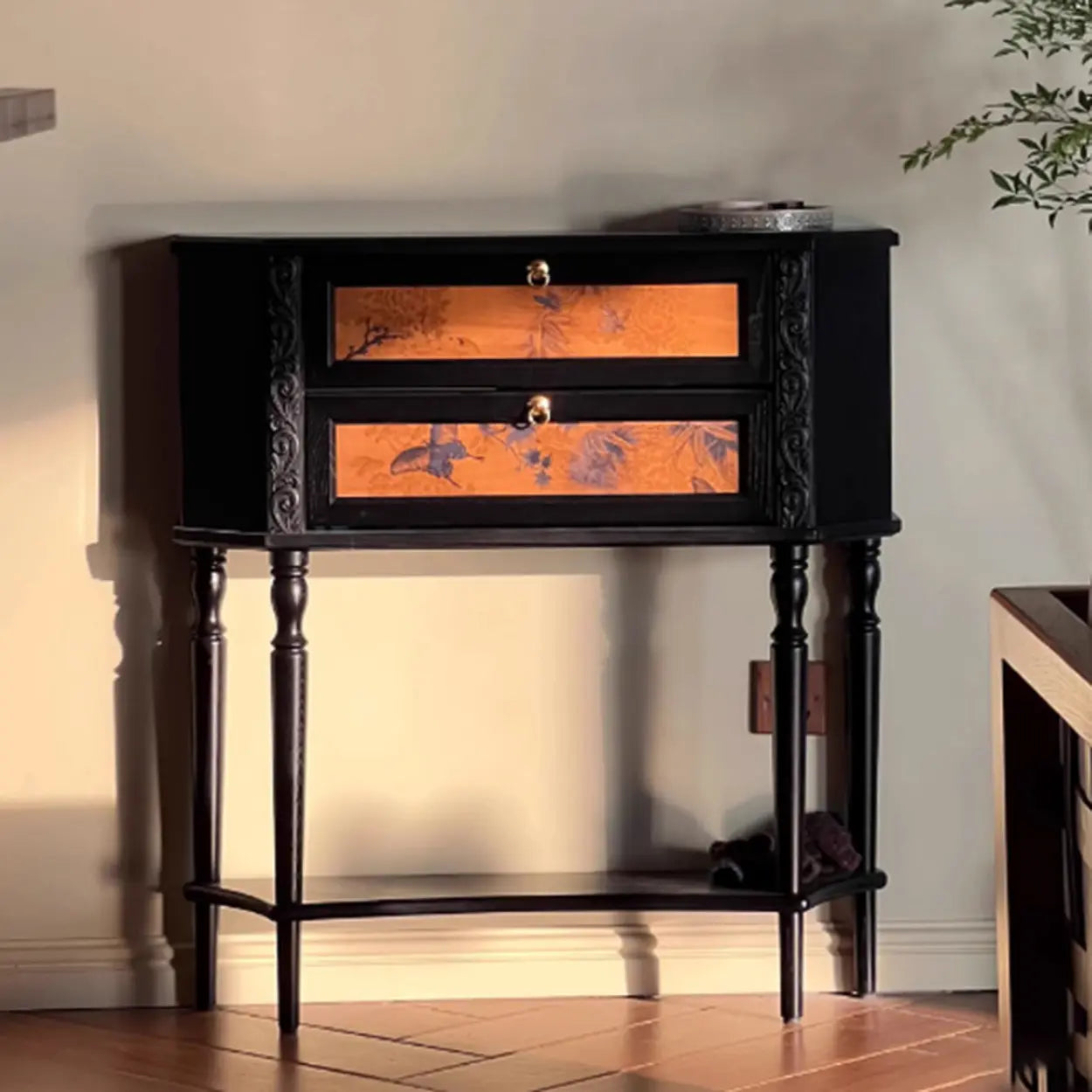 Black french ornate end & side tables — 31"L x 8"W x 35"H
