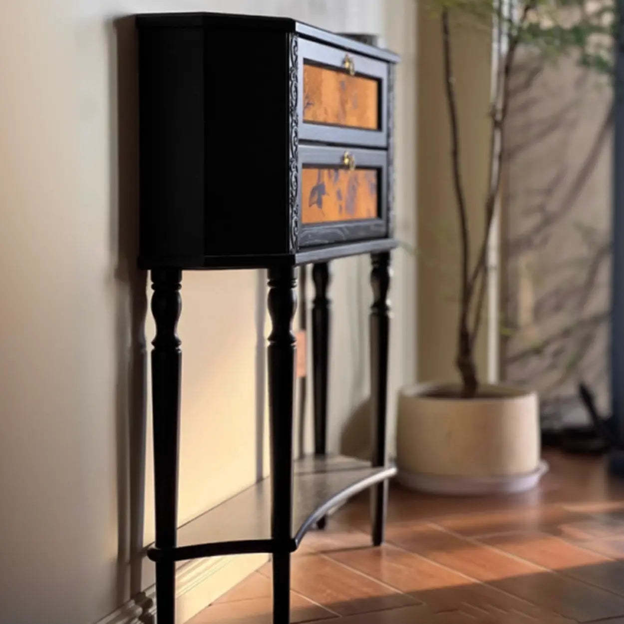 Black Wood Ornate Console Table