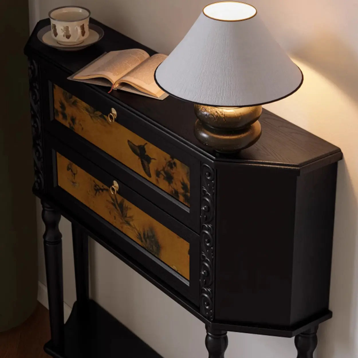 Black Wood Ornate Console Table