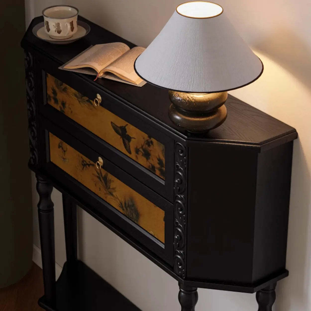 Black Wood Ornate Console Table
