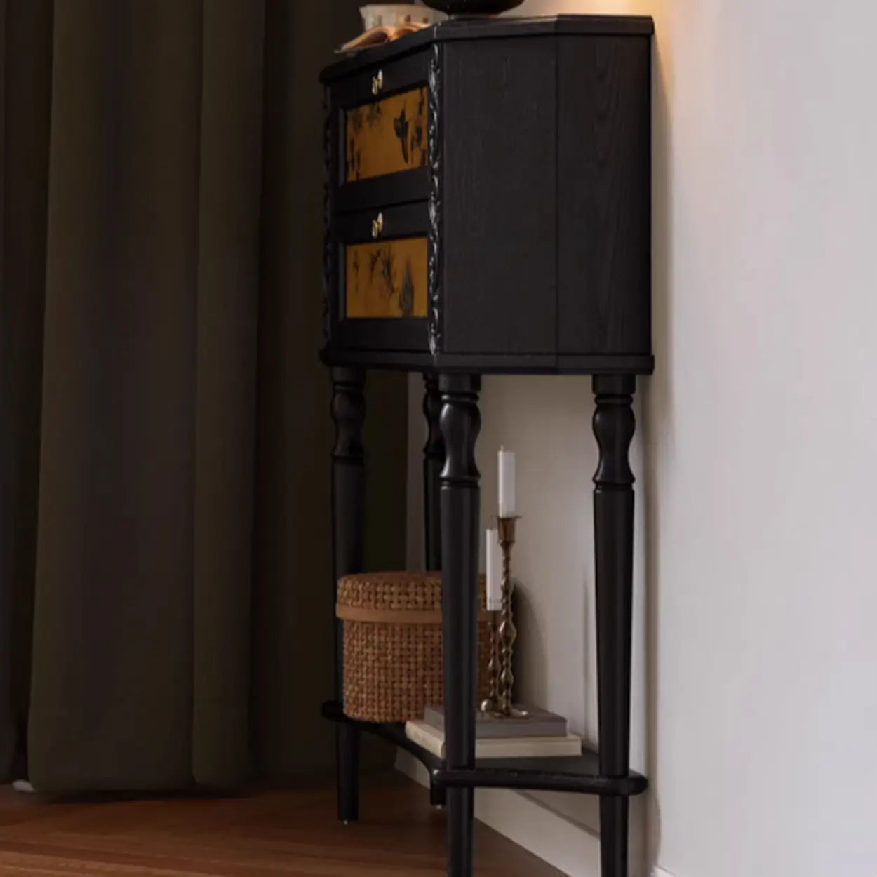 Black Wood Ornate Console Table