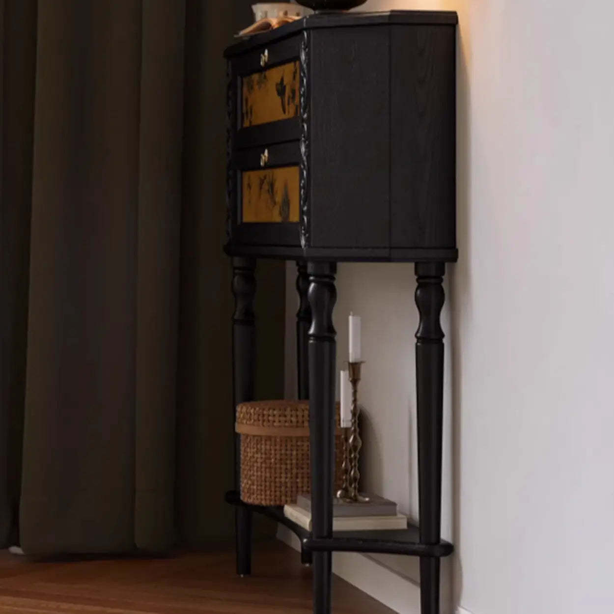 Black Wood Ornate Console Table