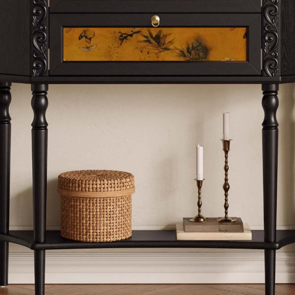 Black Wood Ornate Console Table