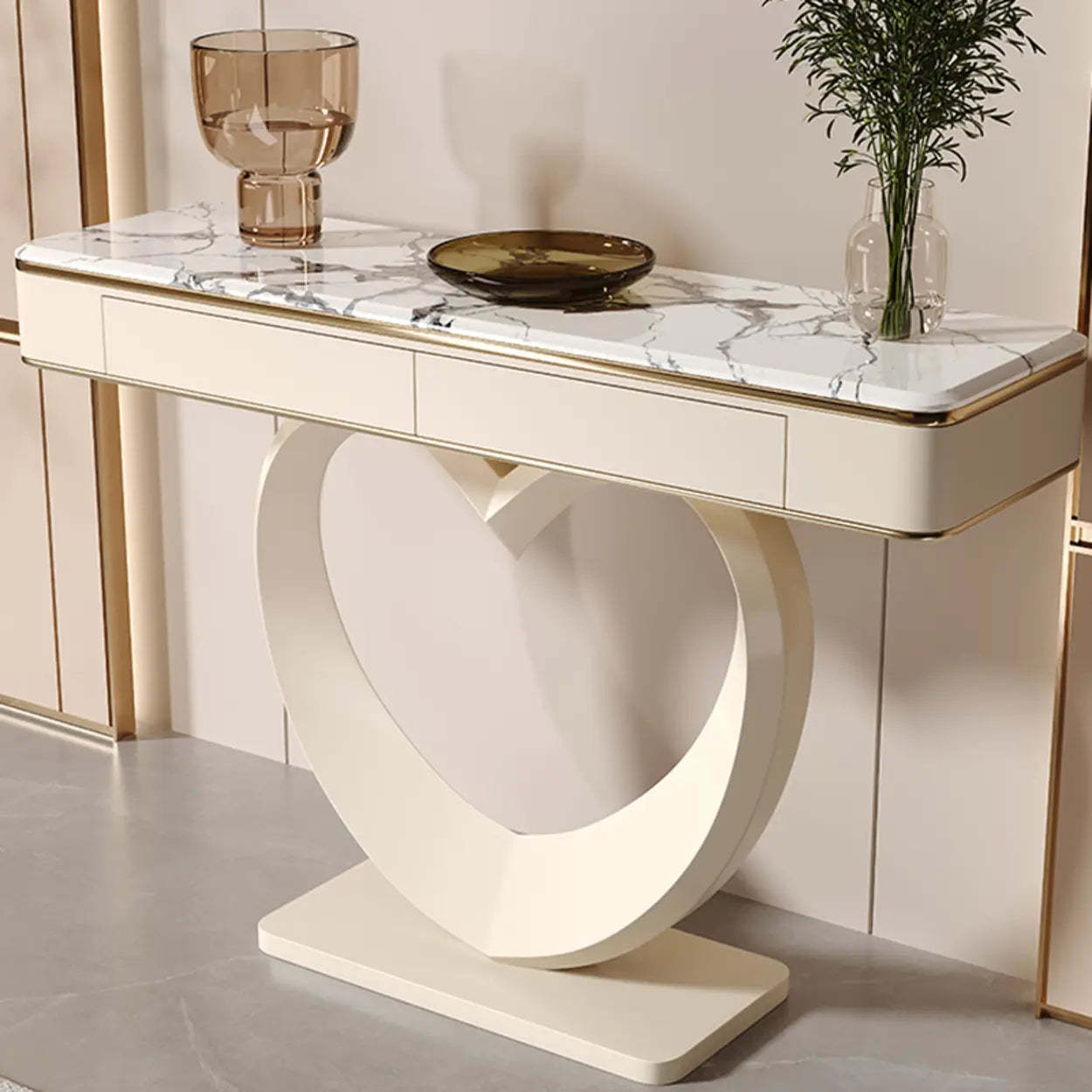 Decorative Curved Marble-Top Cream Console Table — Rock Beam