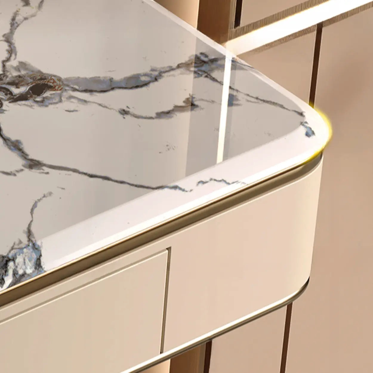 Decorative Curved Marble-Top Cream Console Table