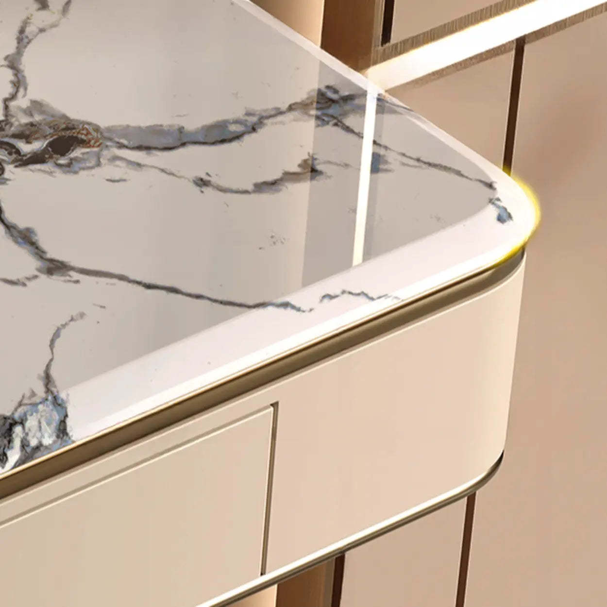 Decorative Curved Marble-Top Cream Console Table