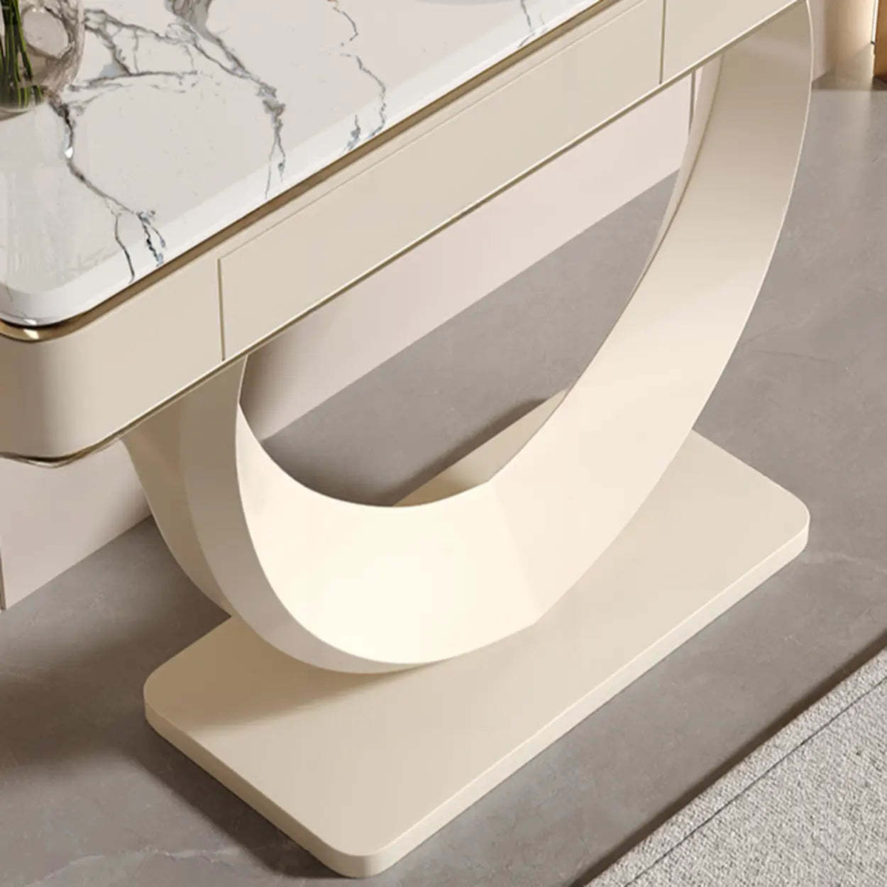 Decorative Curved Marble-Top Cream Console Table
