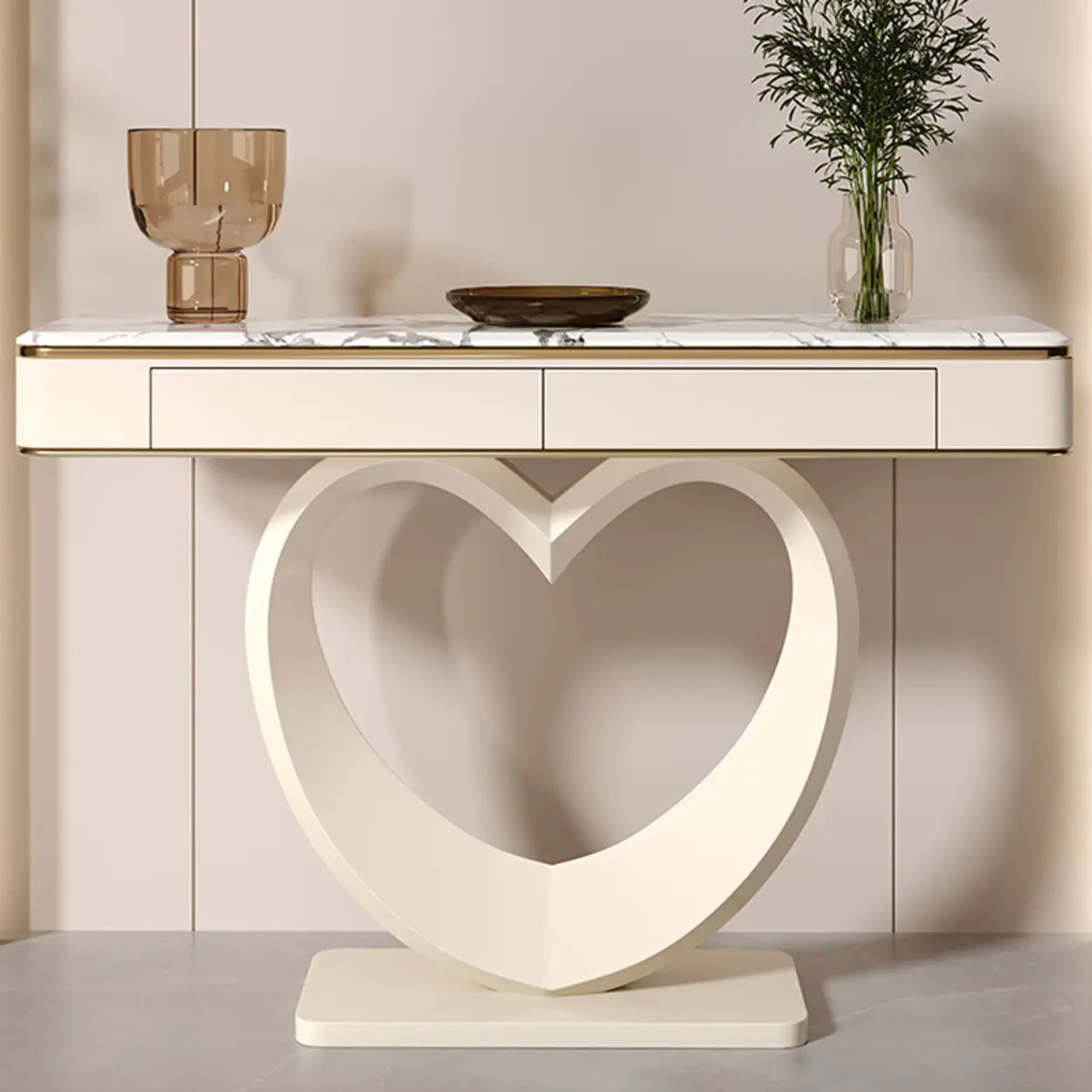 Decorative Curved Marble-Top Cream Console Table — Microlite