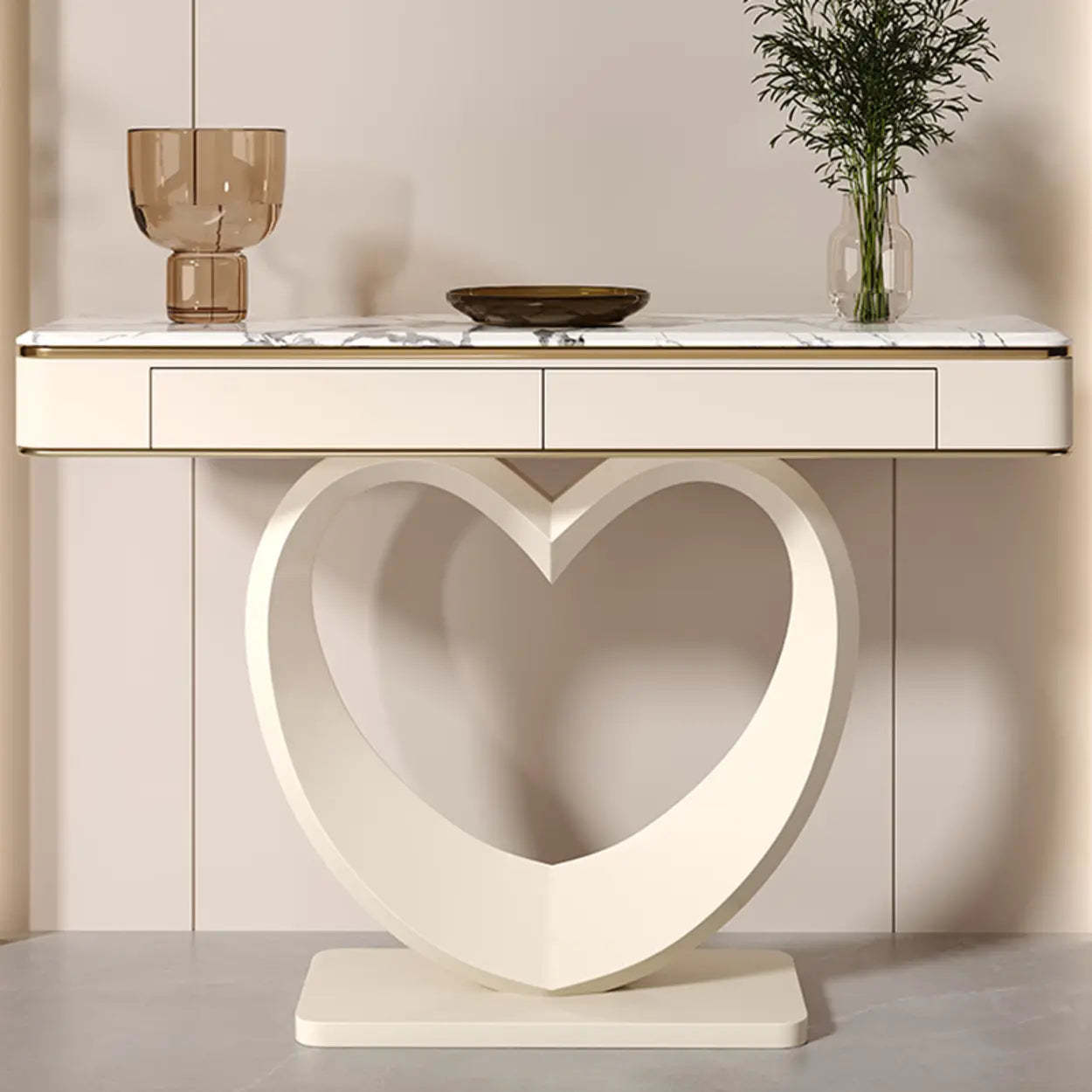 Decorative Curved Marble-Top Cream Console Table — Microlite