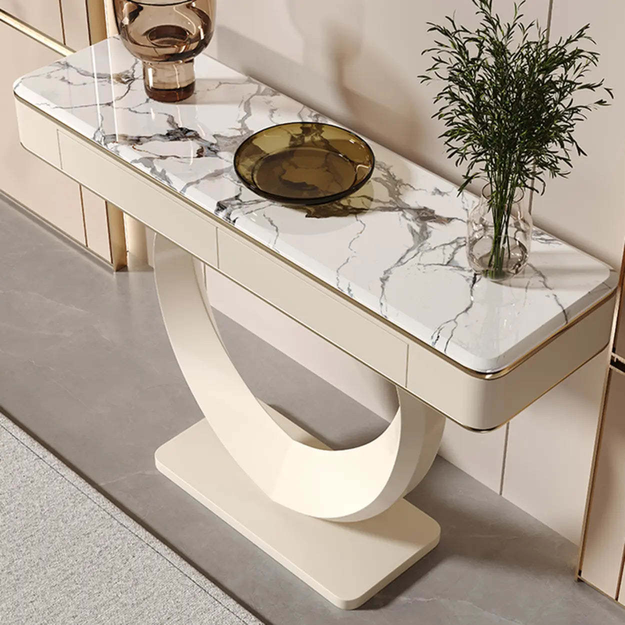 Decorative Curved Marble-Top Cream Console Table — Rock Beam