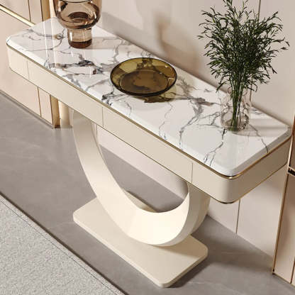 Decorative Curved Marble-Top Cream Console Table — Rock Beam