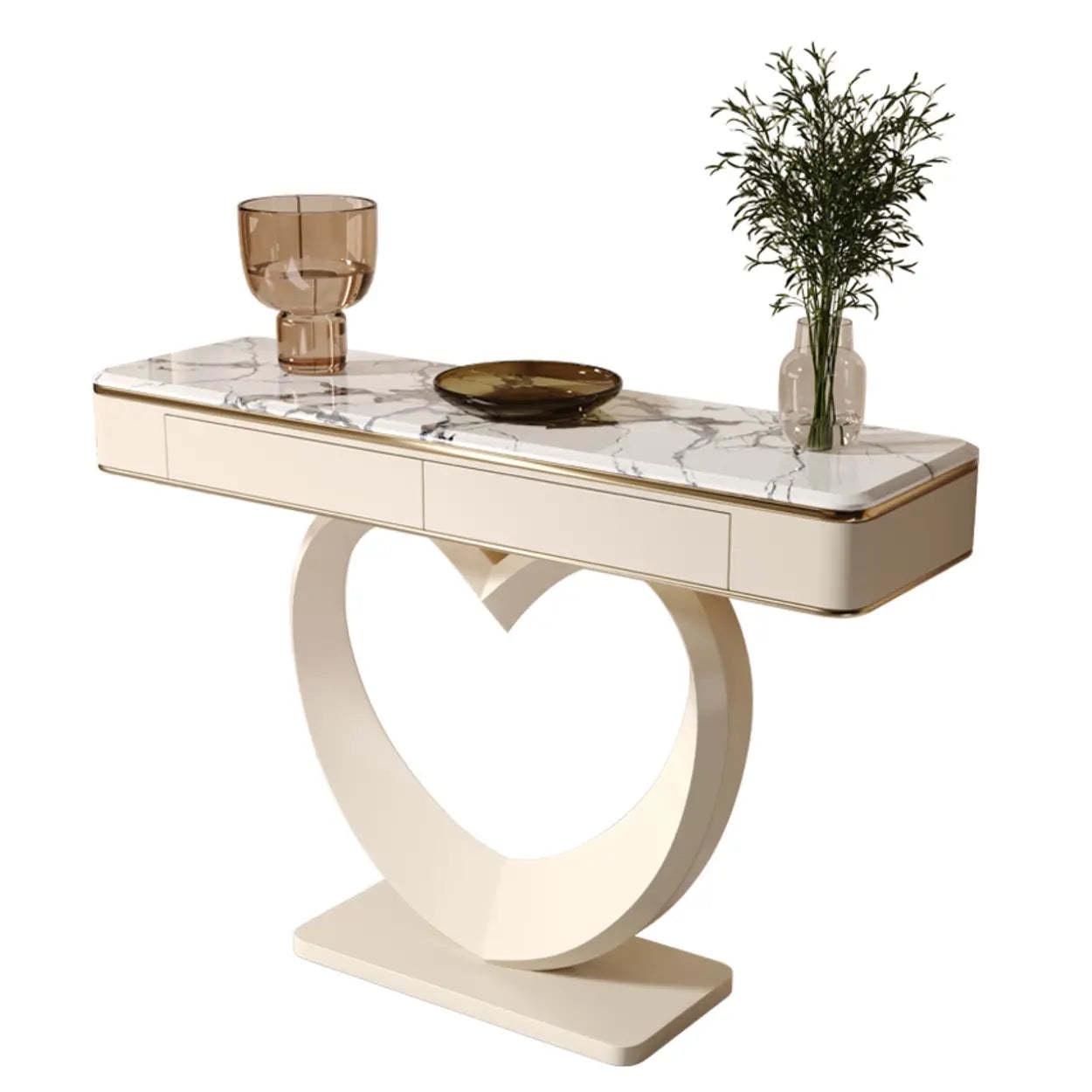 Decorative Curved Marble-Top Cream Console Table — Microlite