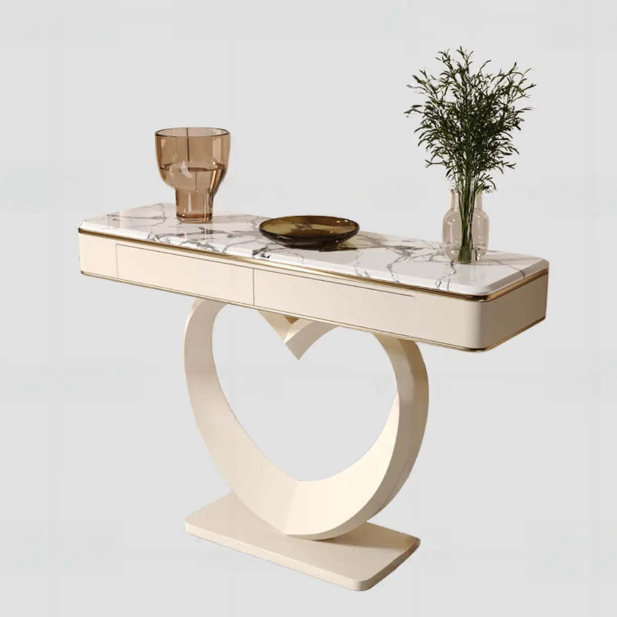 Decorative Curved Marble-Top Cream Console Table — Microlite