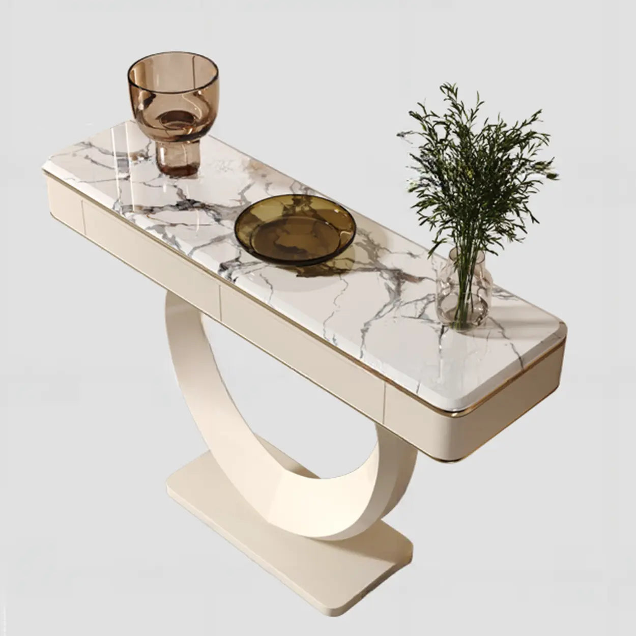 Decorative Curved Marble-Top Cream Console Table — Rock Beam