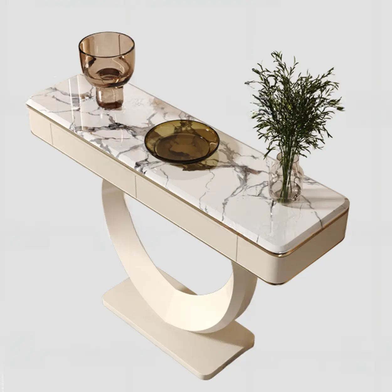 Decorative Curved Marble-Top Cream Console Table — Rock Beam