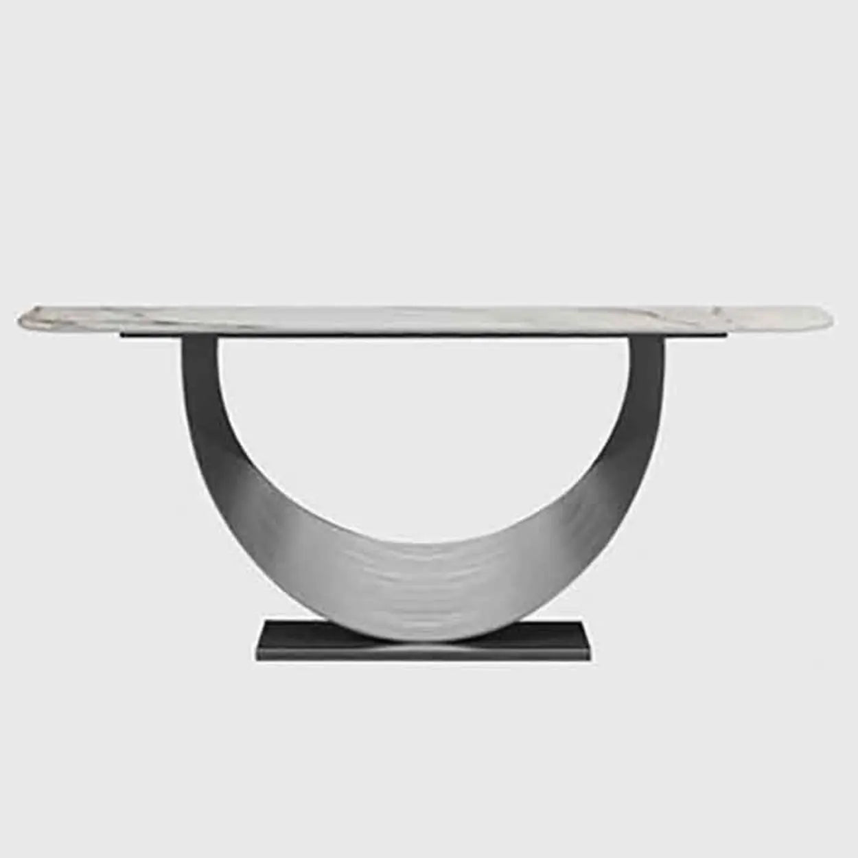 Curved Marble-Top Gold Console Table — Gray