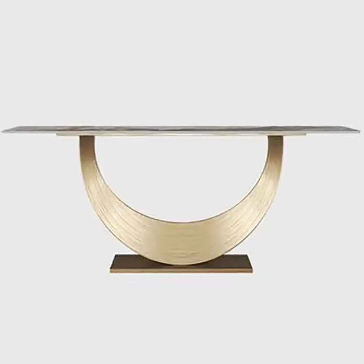 Curved Marble-Top Gold Console Table — Gold