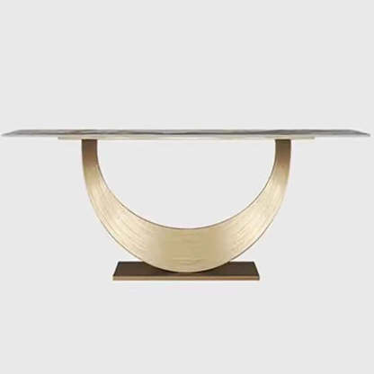 Curved Marble-Top Gold Console Table — Gold