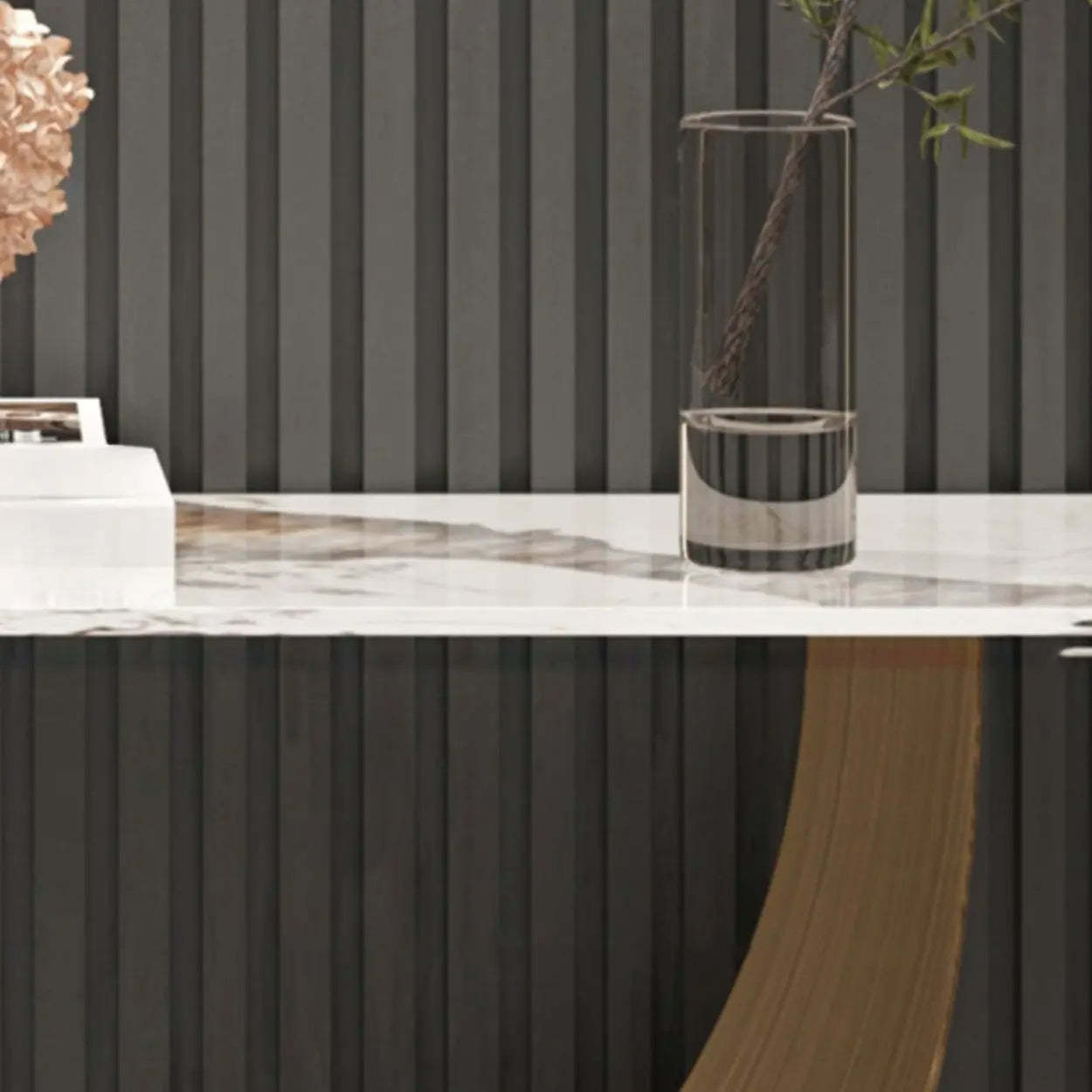 Curved Marble-Top Gold Console Table