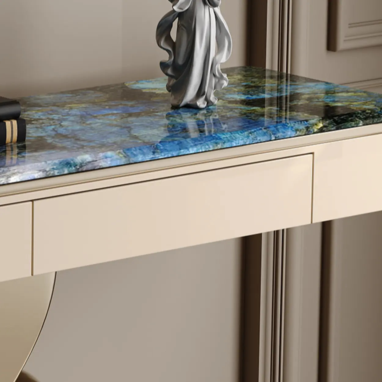 Curved Stone Console Table with Storage — White