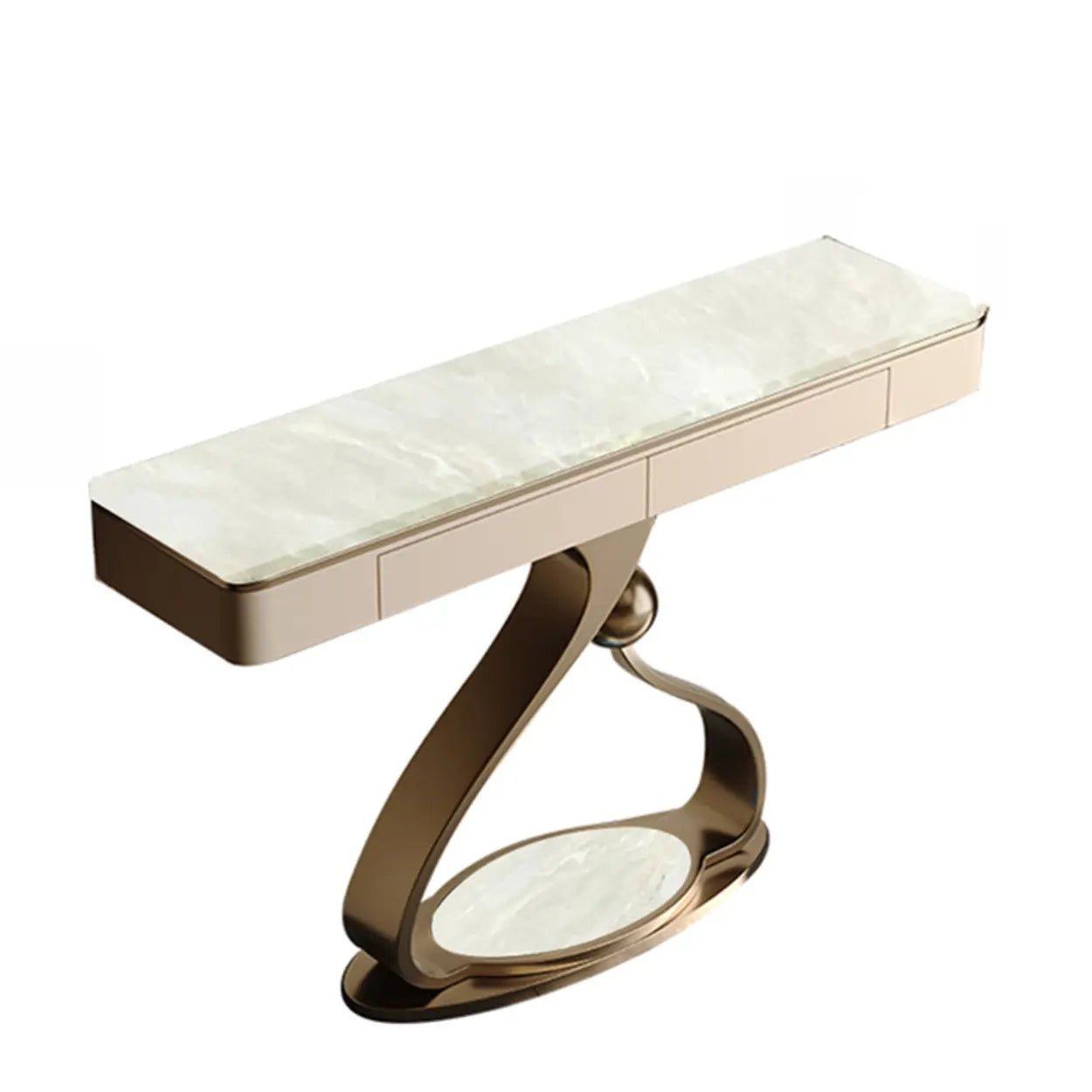 Curved Stone Console Table with Storage — Blue