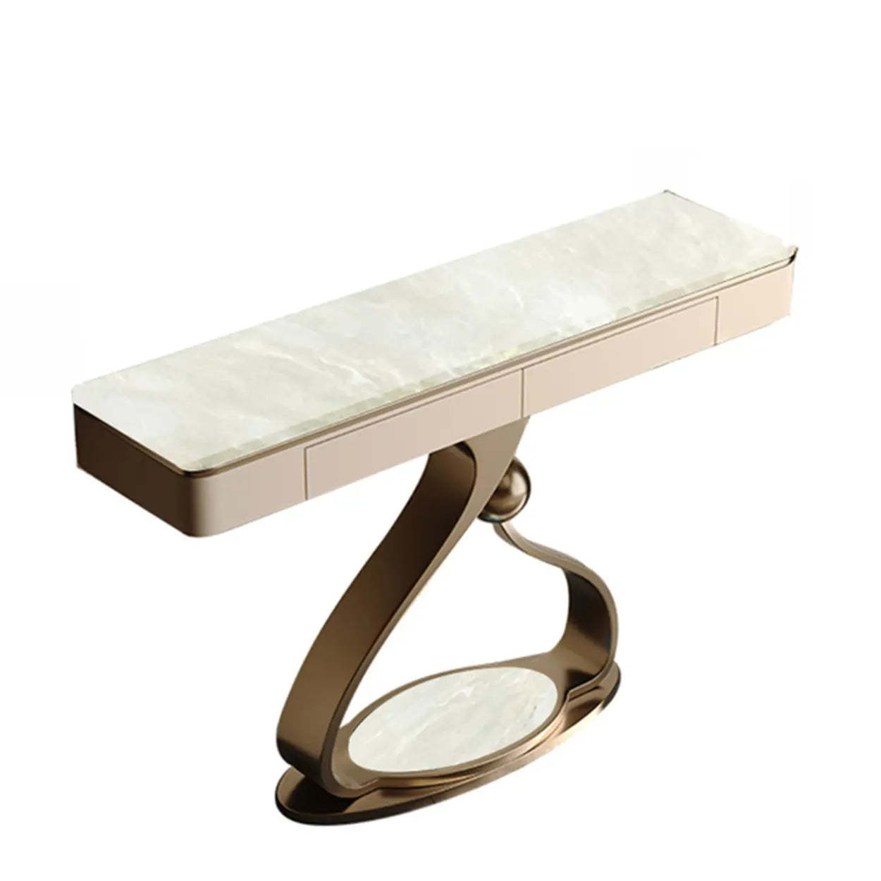 Curved Stone Console Table with Storage — Blue