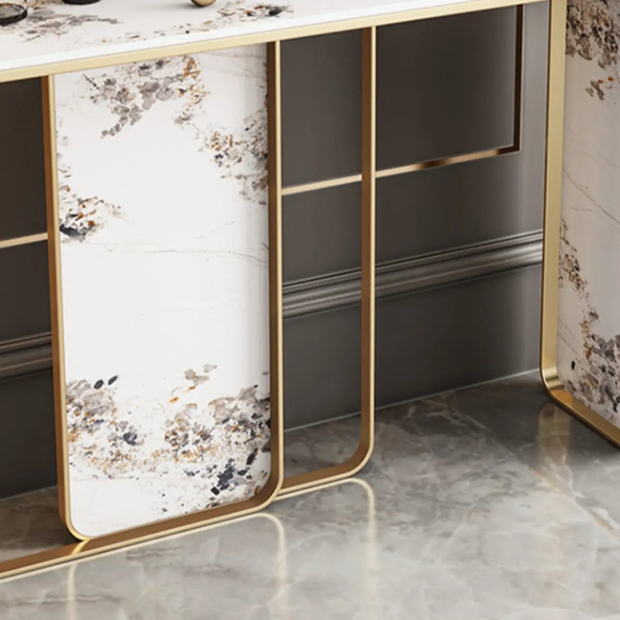 Decorative Geometric Stone Top and Gold Console Table