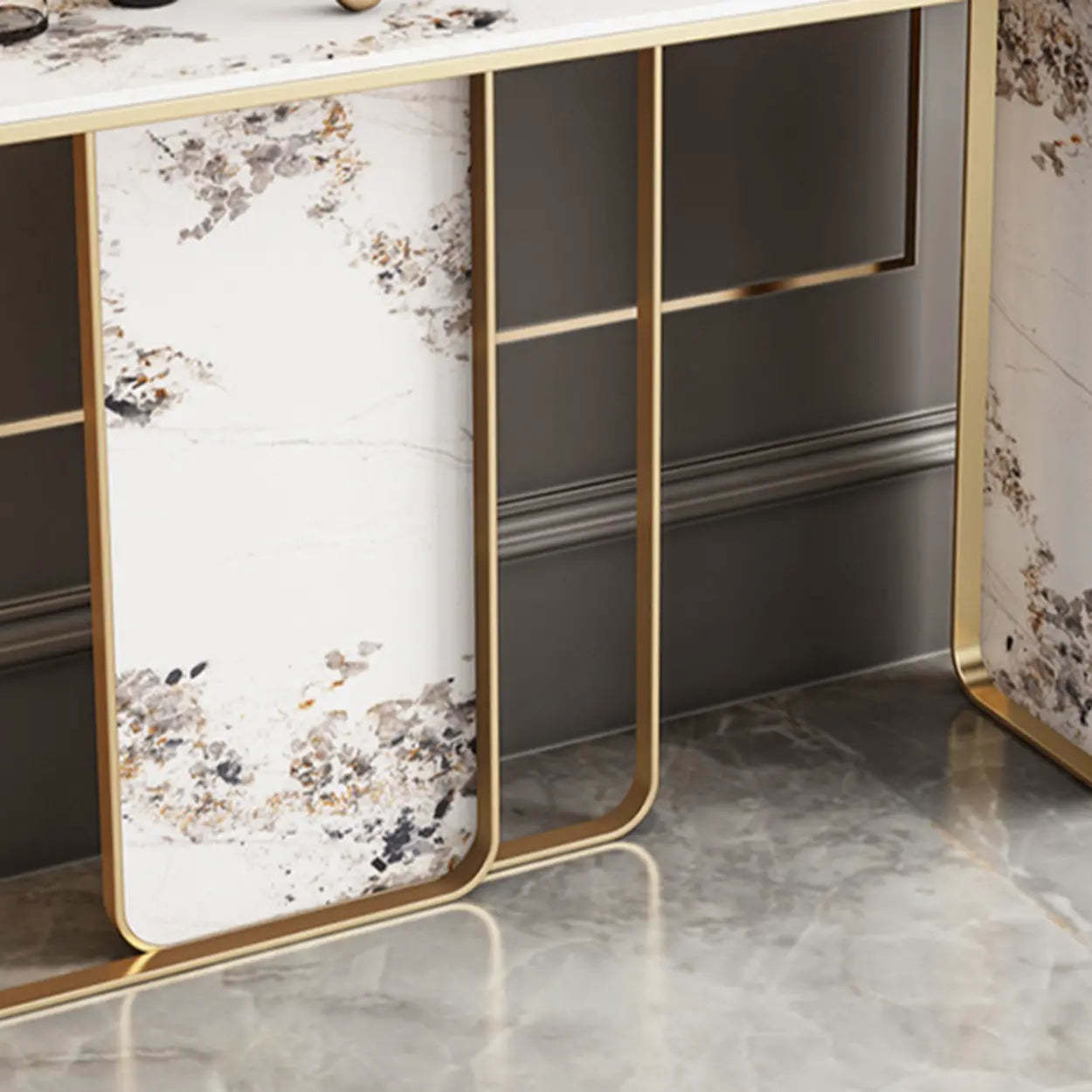 Decorative Geometric Stone Top and Gold Console Table