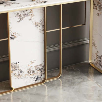 Decorative Geometric Stone Top and Gold Console Table