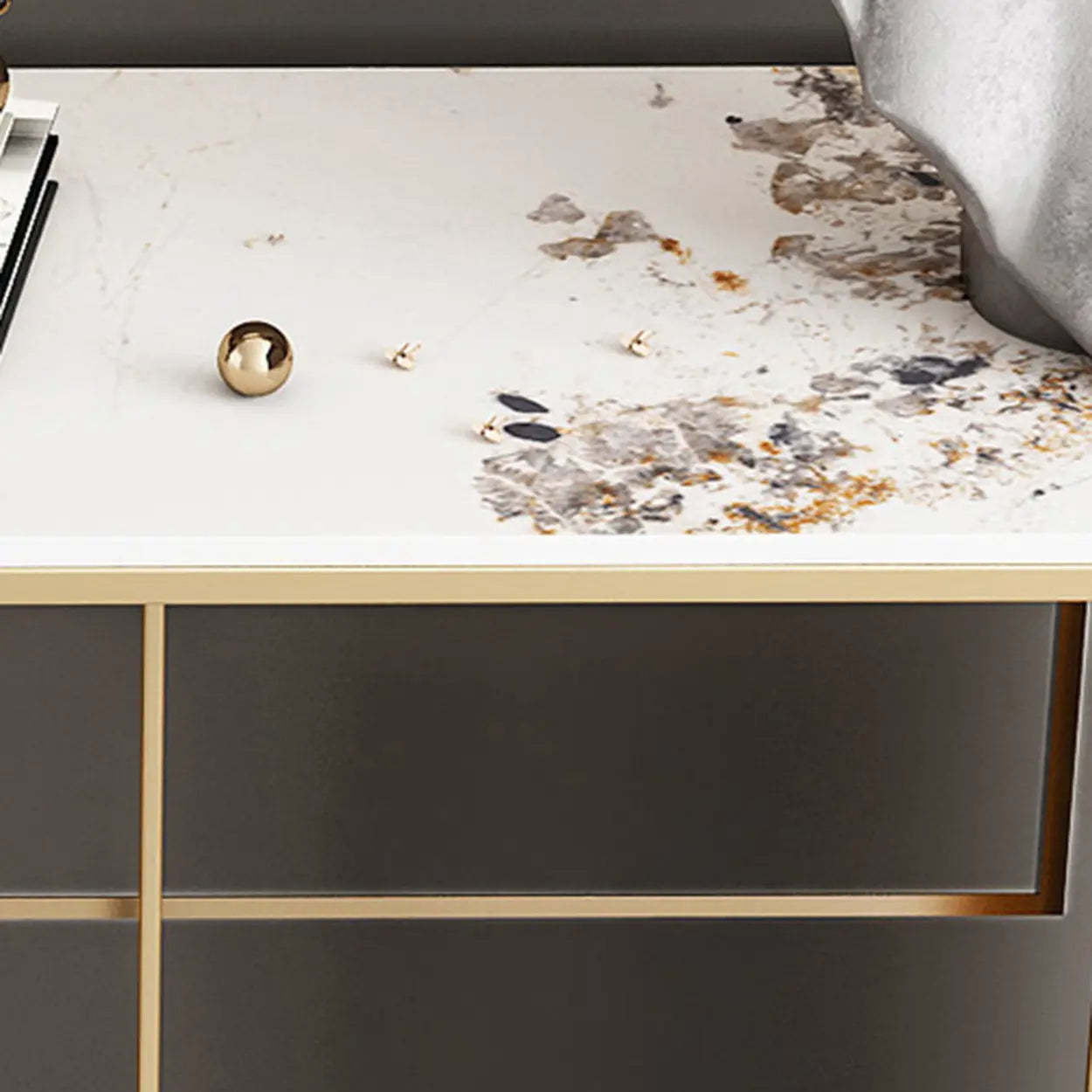 Decorative Geometric Stone Top and Gold Console Table