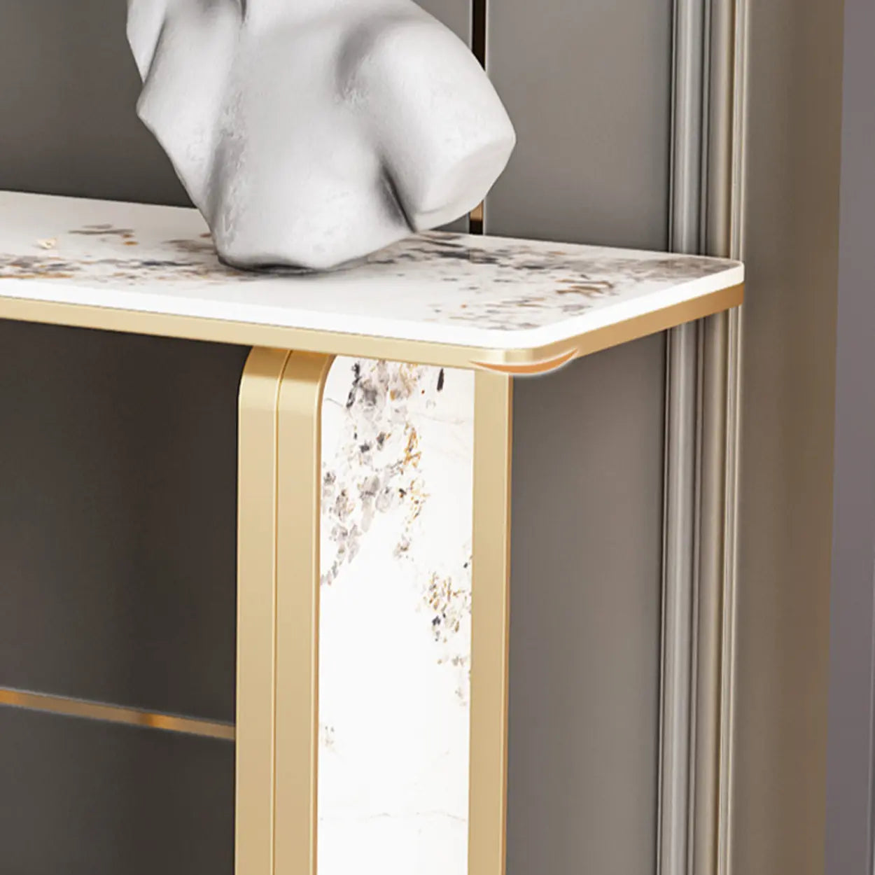 Decorative Geometric Stone Top and Gold Console Table
