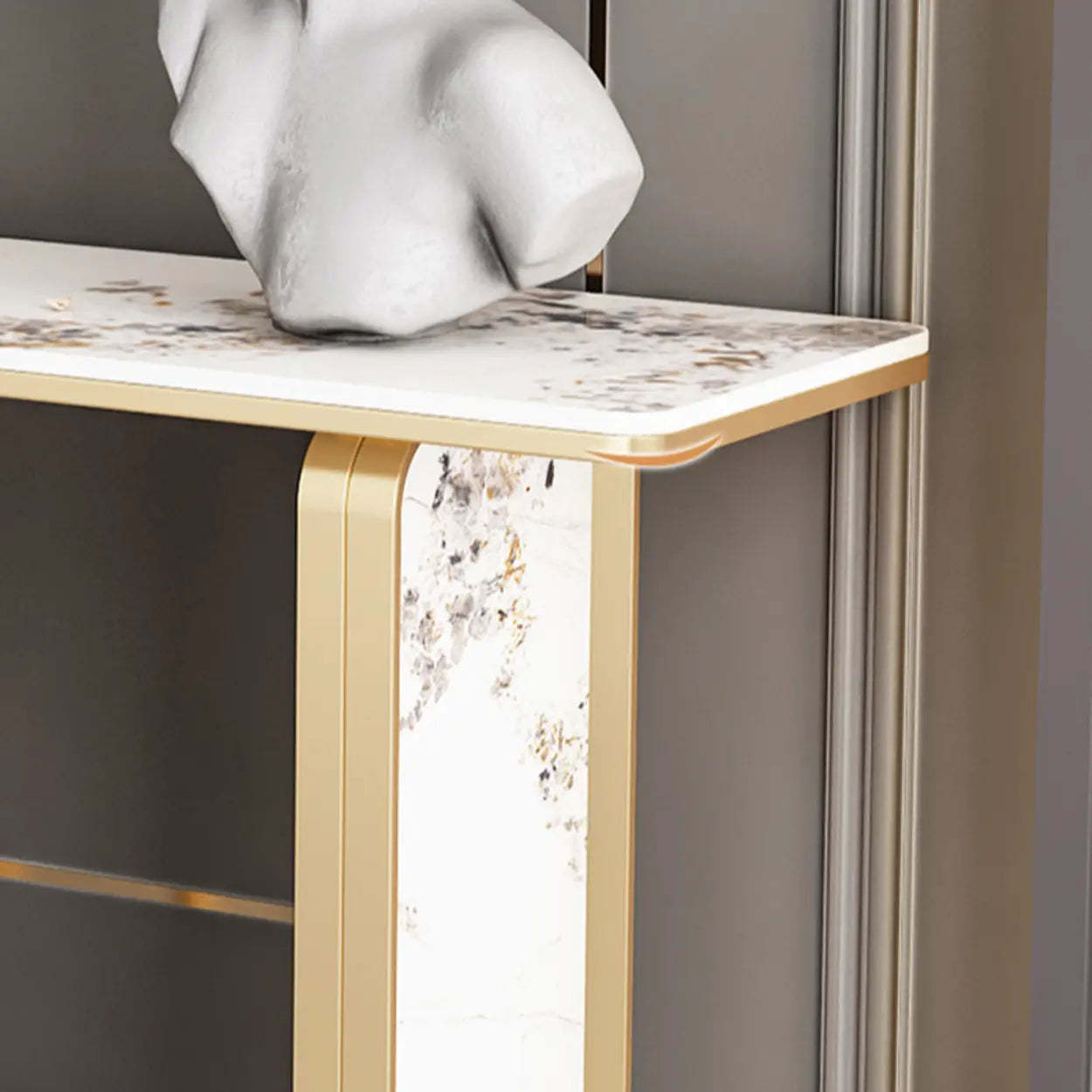 Decorative Geometric Stone Top and Gold Console Table