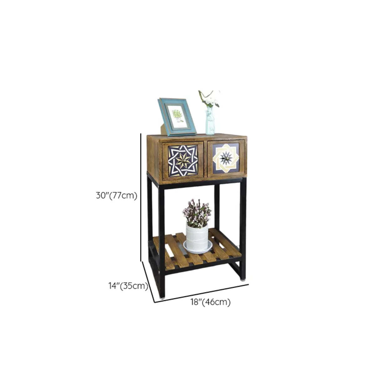 Decorative Geometric Brown Wood Storage Console Table