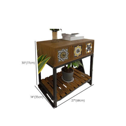 Decorative Geometric Brown Wood Storage Console Table