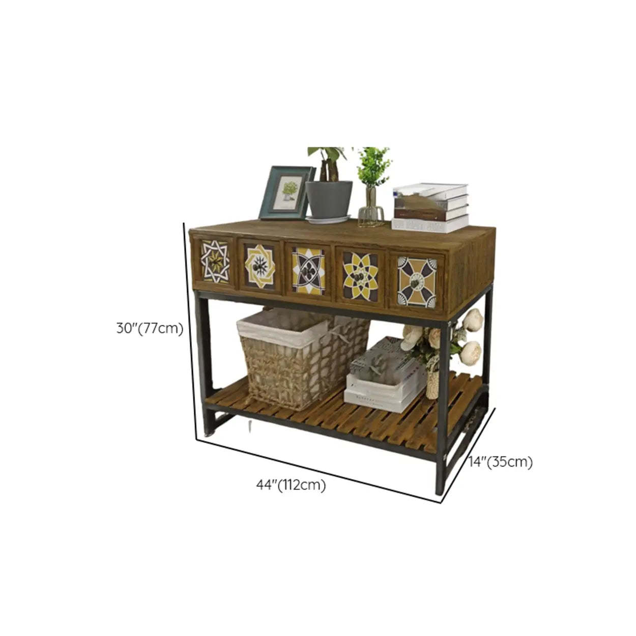 Decorative Geometric Brown Wood Storage Console Table