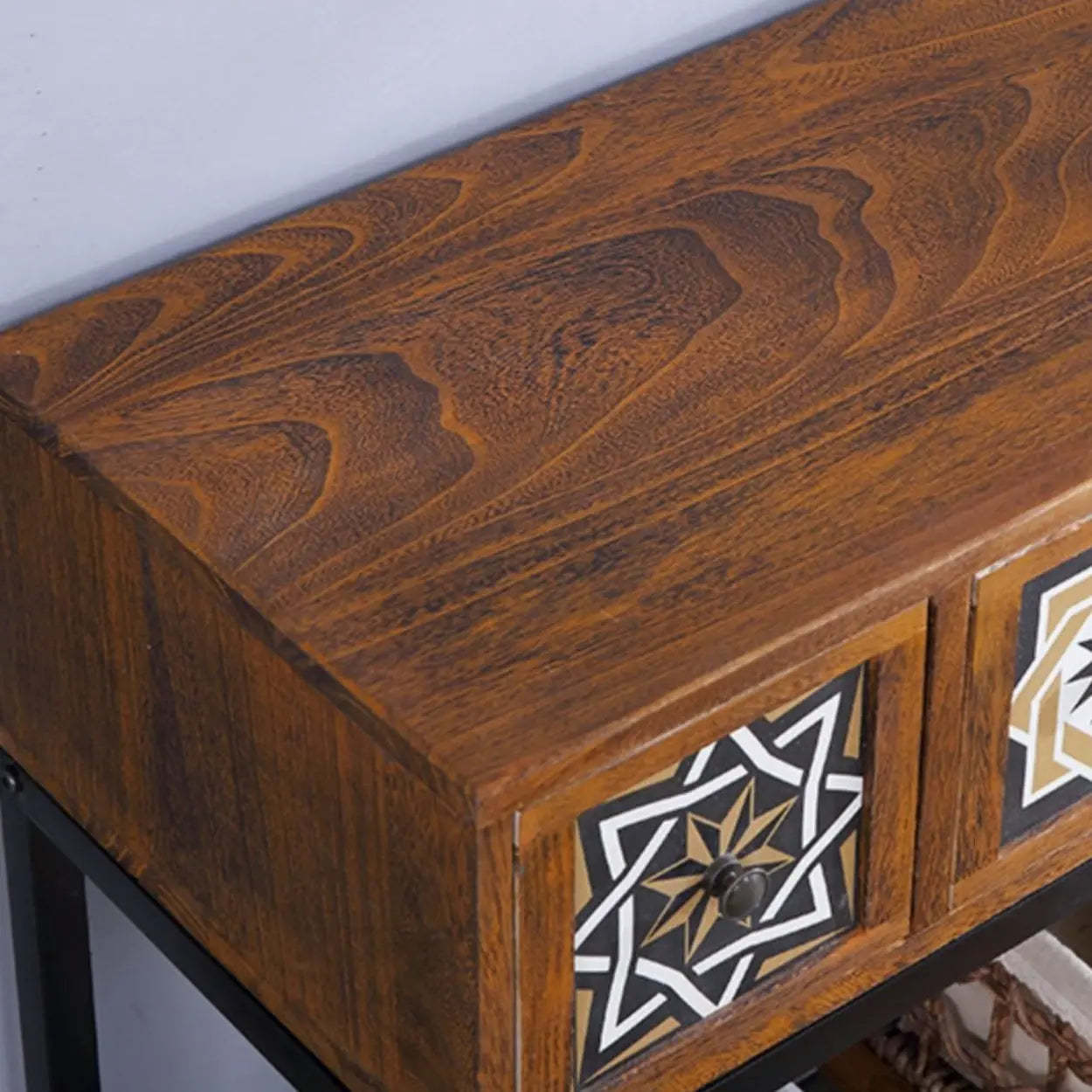 Decorative Geometric Brown Wood Storage Console Table