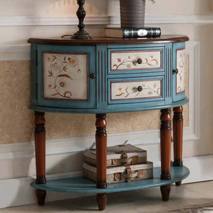 Half-Circle Wood Storage Console Table