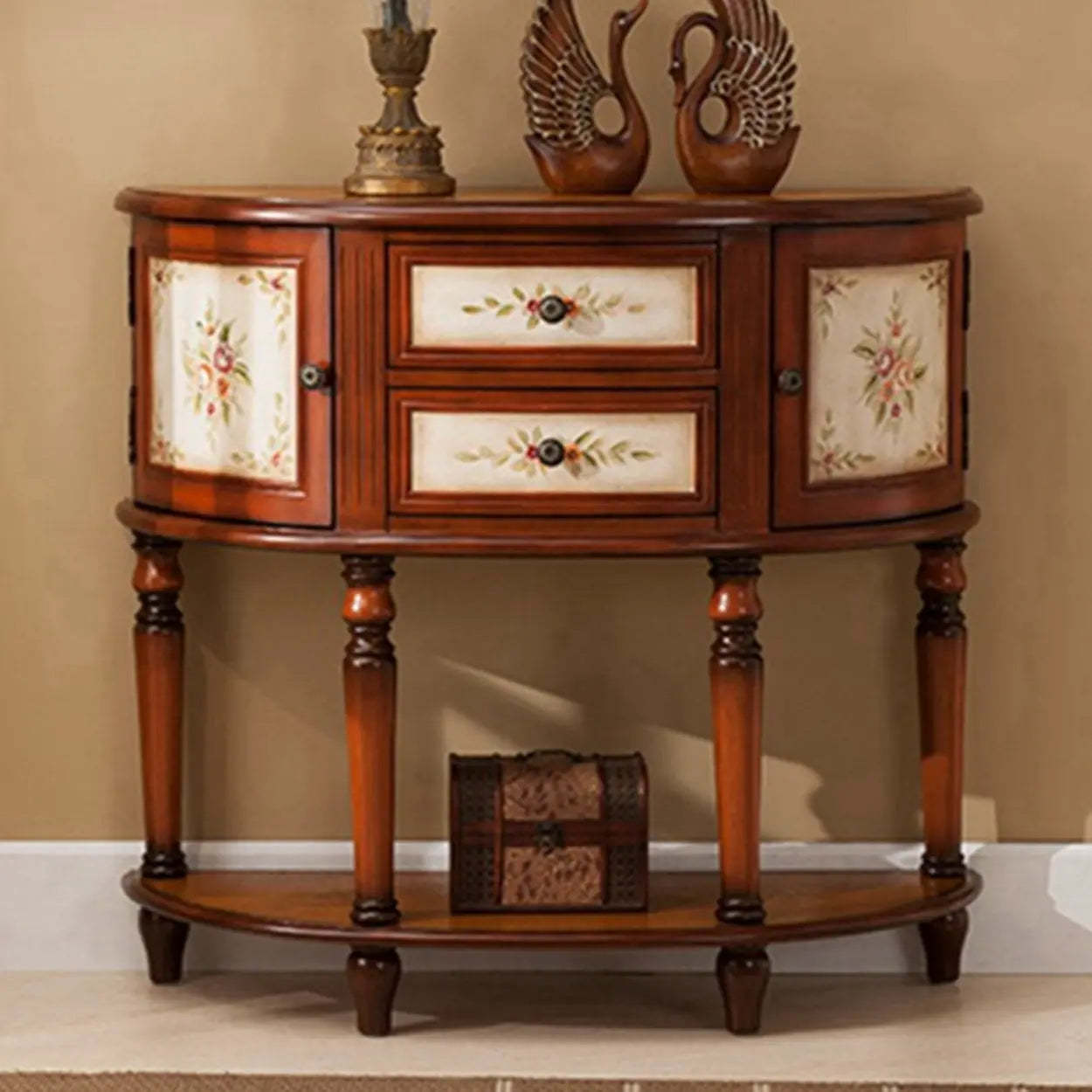 Half-Circle Wood Storage Console Table