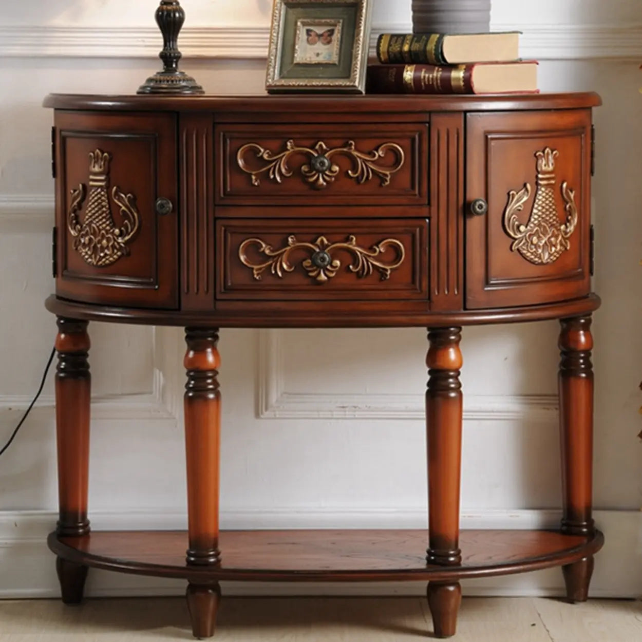 Half-Circle Wood Storage Console Table — Blue