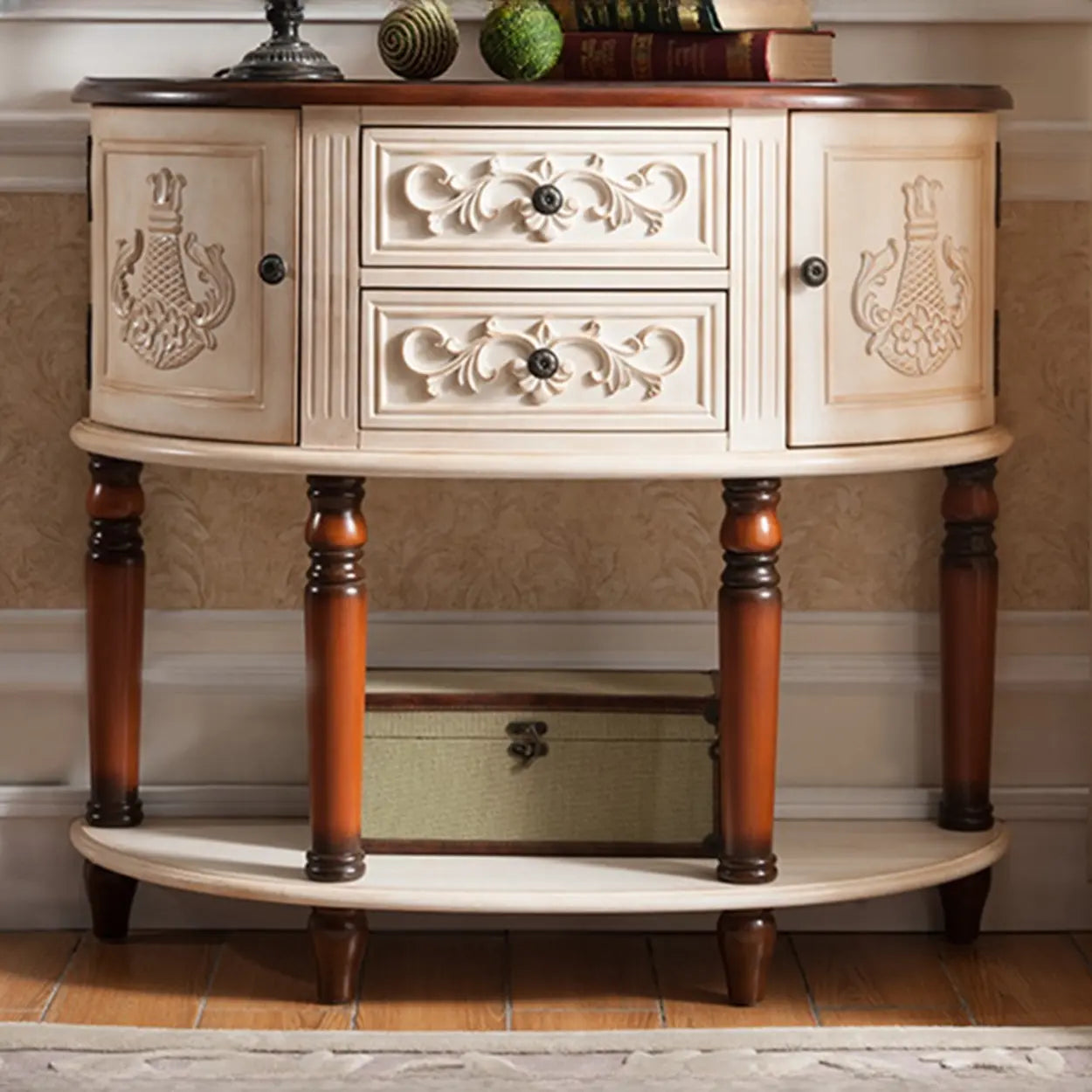 Half-Circle Wood Storage Console Table