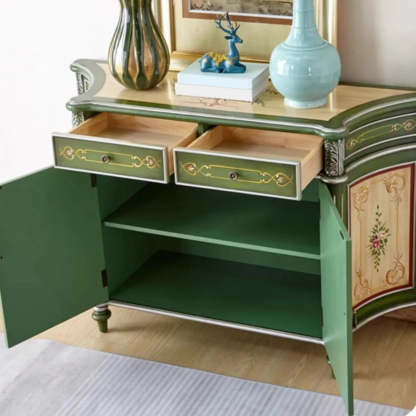 Decorative Half-Moon Floral Green Console Table with Storage