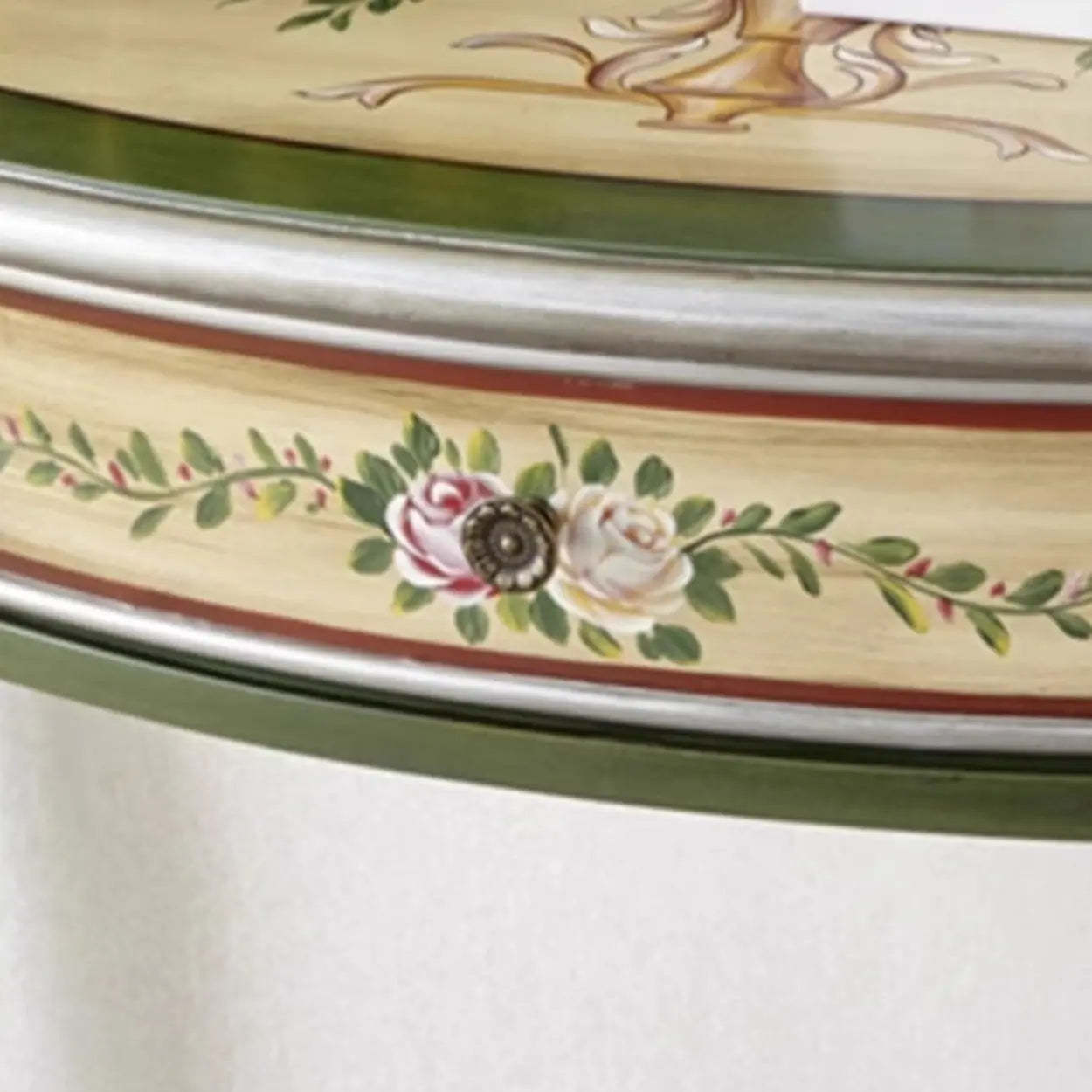 Decorative Half-Moon Floral Green Console Table with Storage